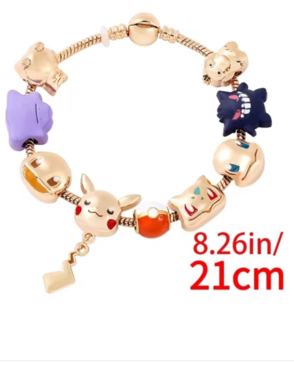 Gold Plated Pokémon Themed Charm Bracelet 21cm